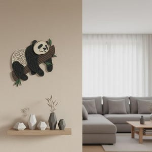 Arte de pared de panda de madera en capas • Decoración de animales 3D cortada con láser