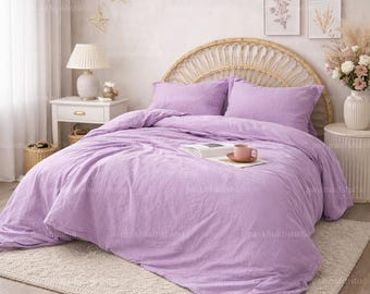 Lilac 100% Linen Duvet Cover Set with Pillowcases, Soft Purple Bedding, comforter cover