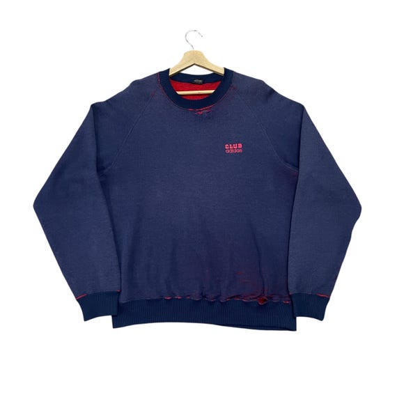 Adidas, RARE!!! True Vintage 80s Club Adidas X Descente Made in Japan Distressed Navy Blue Crewneck Sweatshirt