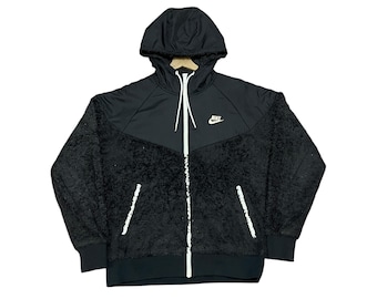 Vintage Nike Sportswear Sherpa Windläufer Pelzvoller Reißverschluss Kapuzenjacke