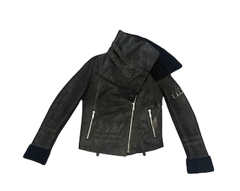 Vintage Rick Owen Inspired Avant Garde Sheepskin Leather Motorcycle Jacket (Size 55)