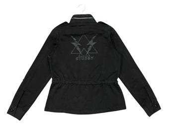 RARE!!! Vintage Y2k Stussy Japan Worldwide Streetwear Black M-65 Military Field Army Utility Jacket, Size S