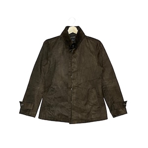 RARE!!! Vintage Y2k Tornado Mart Japanese Brand Brown T/C Micro Suede Hairline Stand Collar Rider Jacket, Size M