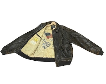 SELTEN!!! Vintage Avirex Type A-2 Aviator Militär Leder Bomberjacke, Made in USA, Größe M