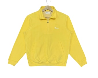 RARO!!! Felpa vintage anni '90 Ellesse Italia giallo senape con cerniera a un quarto, taglia M