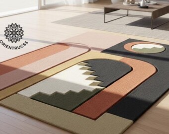 Hand Tufted Geometric  Living Room Rug, Contemporary Minimalist Carpet, Soft Decorative Floor Rug