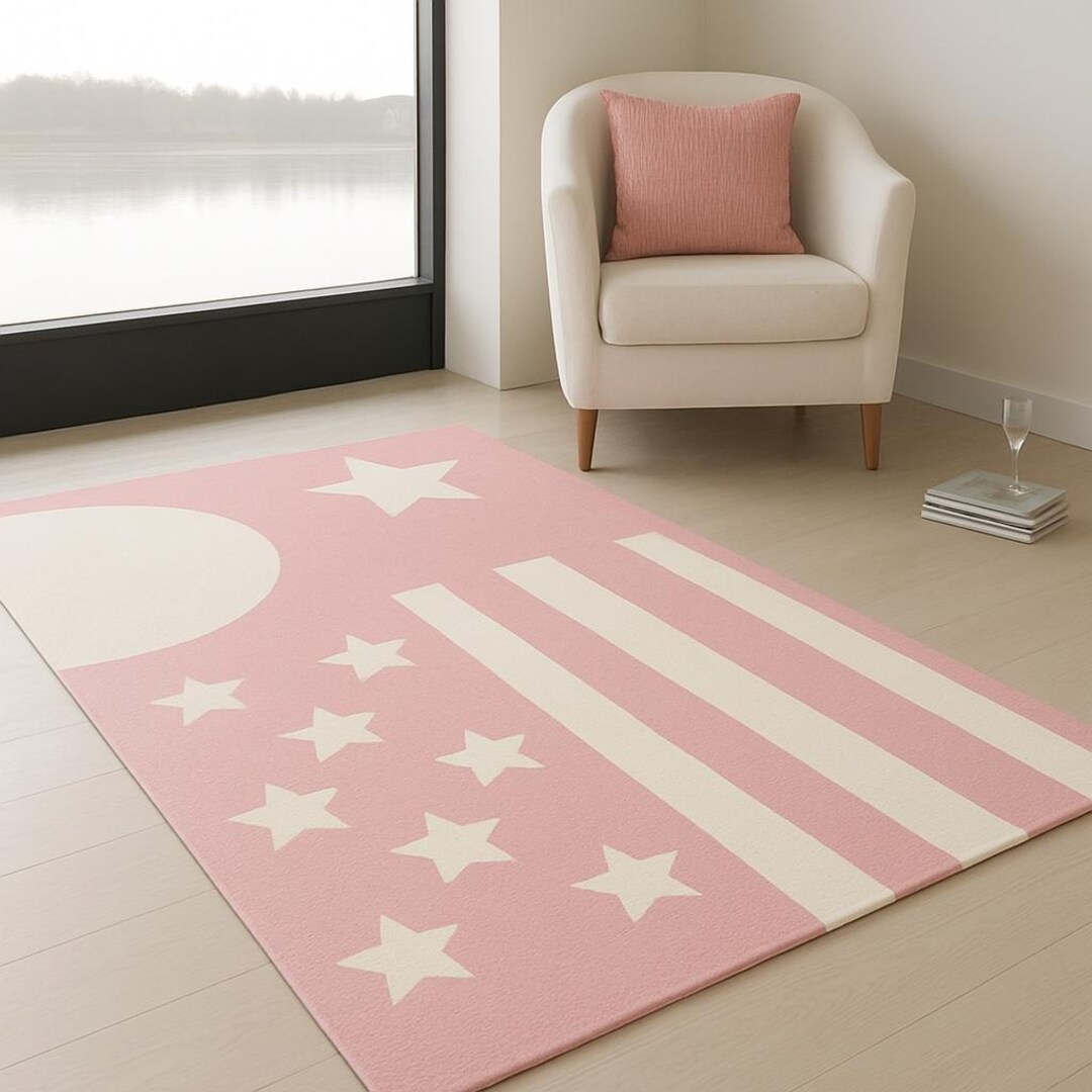 Aplinestars Rug Modern Hand Tufted Pastel Pink Star & Stripe Area Rug – American ...