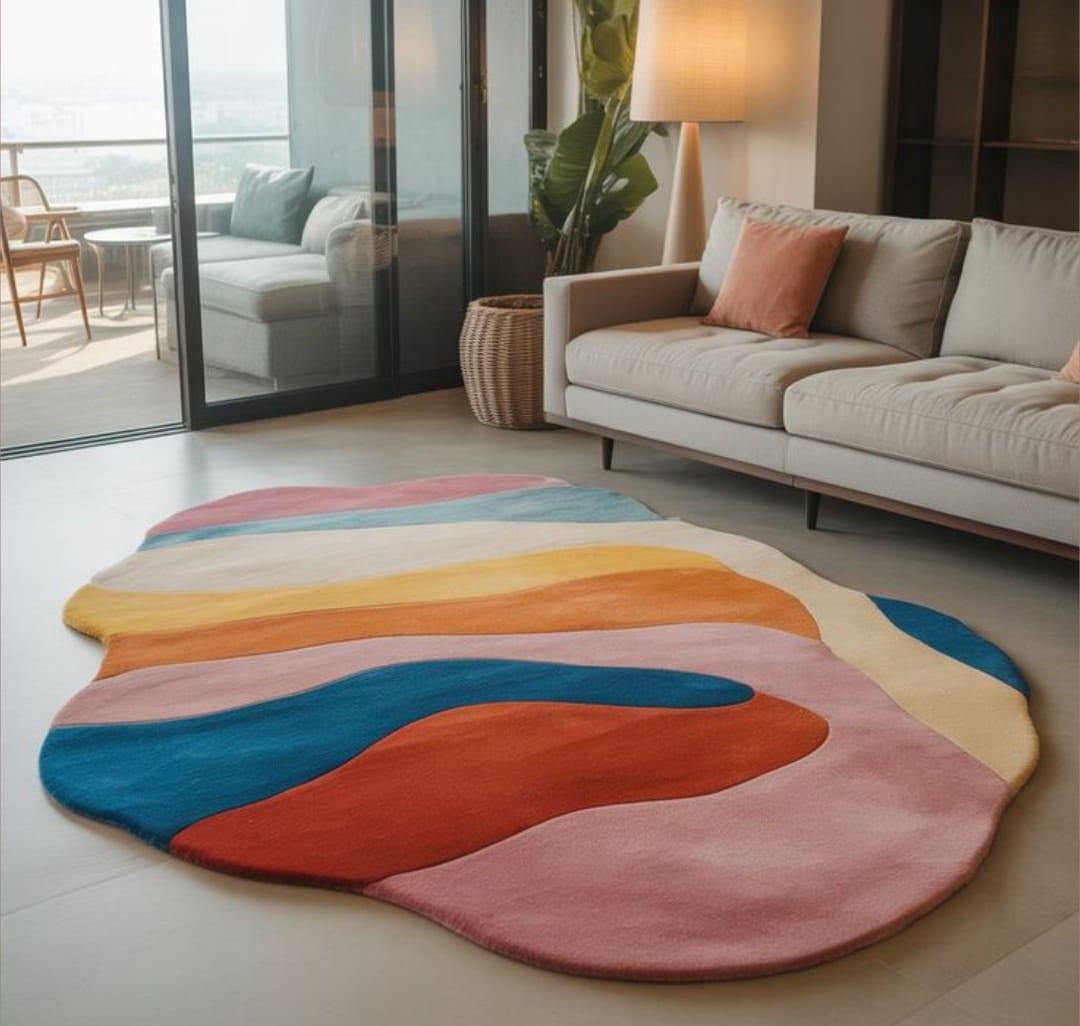 Bright Colorblock Rug Modern Abstract Hand Tufted Wavy Color Block Rug | Irregular Free-form ...