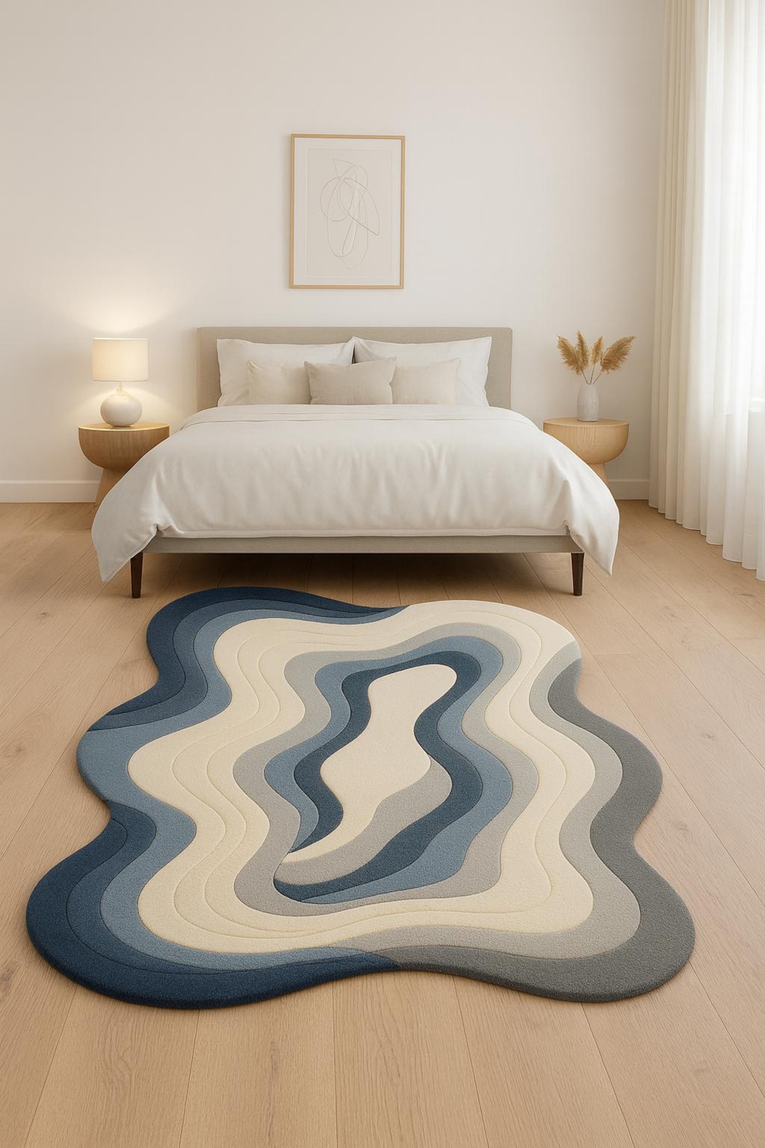 Abstract Wavy Hand Tufted Rug – Blue Beige Organic Shape Area Rug - Etsy