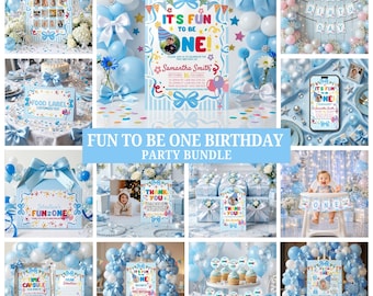 Fun to Be One First Birthday Bundle Template, Boy 1st Birthday Theme, Colorful First Birthday