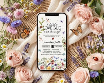 Love Bug Baby Shower Mobile Invitation, A Little Love Bug Baby Invite, Ladybug Baby Shower Invite