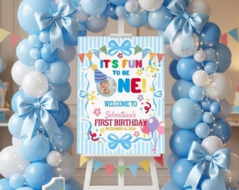 Fun to Be One First Birthday Welcome Sign, Boy 1st Birthday Theme, Colorful First Birthday
