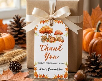 Oh Deer Baby Shower Thank You Tag, Woodland Autumn Boho Pumpkin Decor