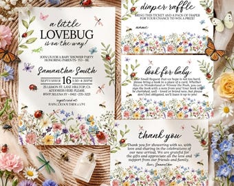 Love Bug Baby Shower Invitation Bundle, A Little Love Bug Baby Invite, Ladybug Baby Shower Invite