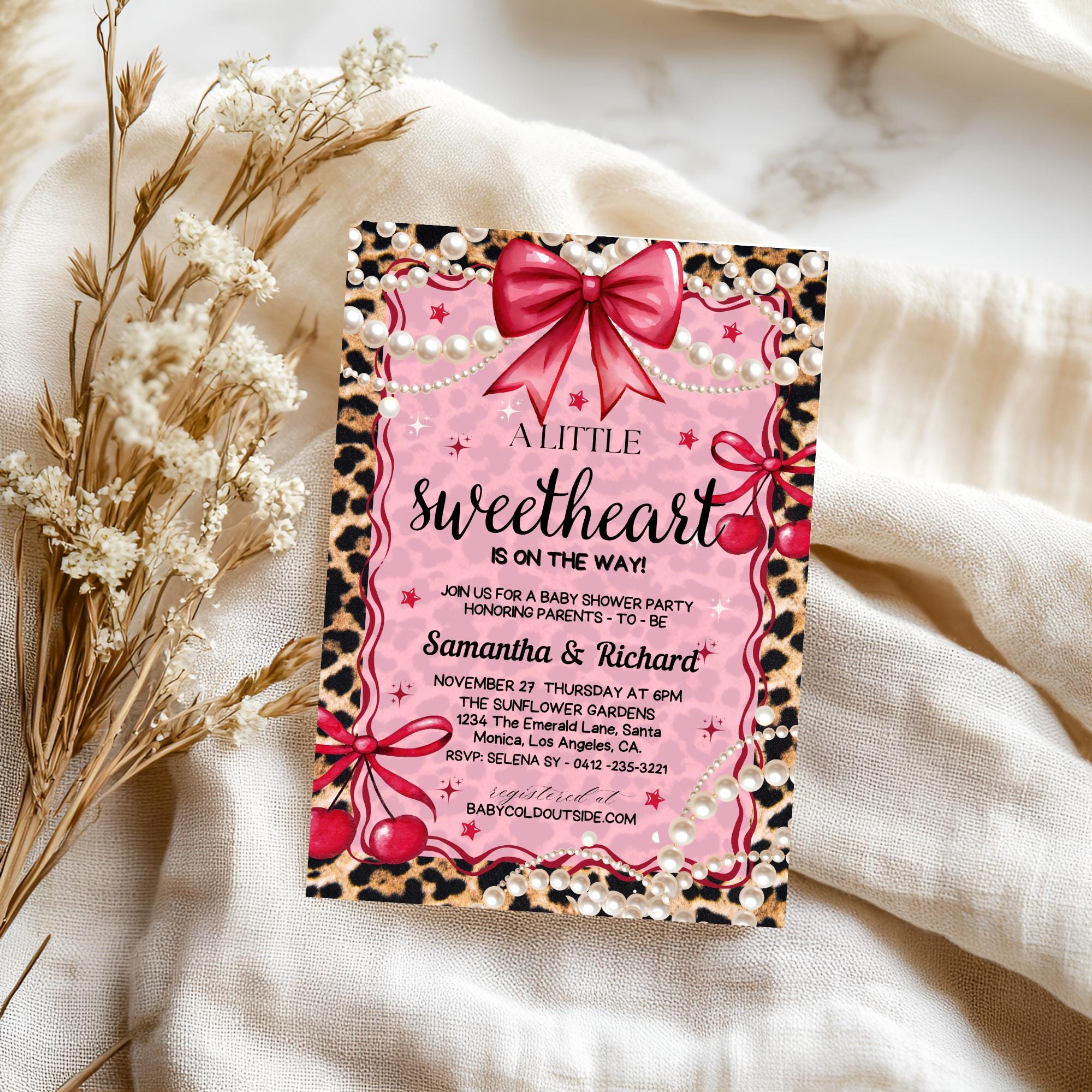 Cheetah Cherry Baby Shower Invitations, Pink Leopard Baby Shower ...