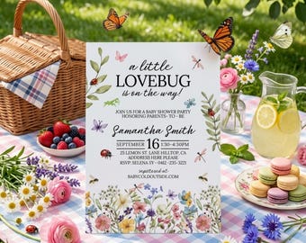 Love Bug Baby Shower Invitation, A Little Love Bug Baby Invite, Ladybug Baby Shower Invite