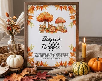 Oh Deer Baby Shower Sign, Woodland Fall Pumpkin Decor, Boho Autumn Raffle (Editable Template)