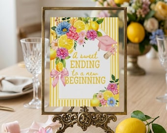 Freshly Graduated Graduation Custom Sign, Wildflower Graduation Custom Sign, Lemon Graduation Citrus Grad Invite, Pink Floral Grad Sign