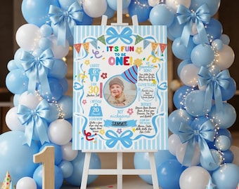 Fun to Be One First Birthday Milestone Sign, Boy 1st Birthday Theme, Colorful First Birthday