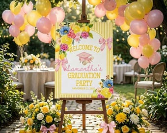 Freshly Graduated Graduation Welcome Sign, Wildflower Graduation Welcome Sign, Lemon Graduation Citrus Grad Invite Theme