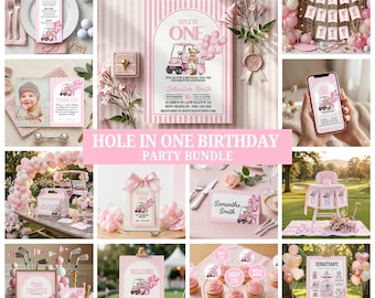 Masters First Birthday Bundle,  Hole in One Birthday Party Bundle, Pink Golf 1st Birthday Bundle