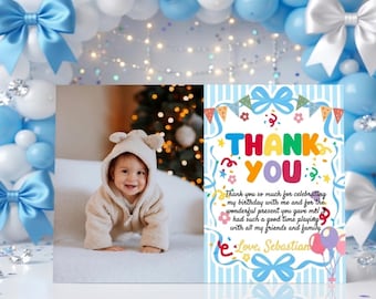 Fun to Be One First Birthday Thank You Card, Boy 1st Birthday Theme, Colorful First Birthday
