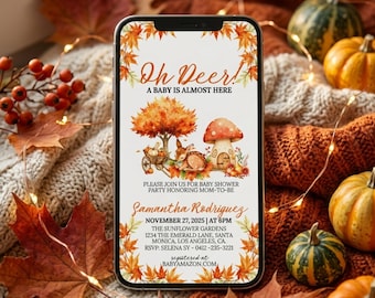 Oh Deer Baby Shower Invitation, Autumn Woodland Mobile Invite (Digital Download)