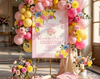 Freshly Graduated Graduation Welcome Sign, Wildflower Graduation Welcome Sign, Citrus Lemon Grad Sign, Pink Floral Grad Bundle