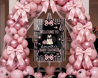 A Little Boo Baby Shower Welcome Sign, Pink Halloween Baby Shower Bundles, Spooky One Invites