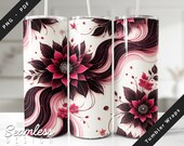Elegant Burgundy Floral Tumbler Wrap • Dark Red Flower Seamless Design • 20oz Skinny Sublimation PNG PDF