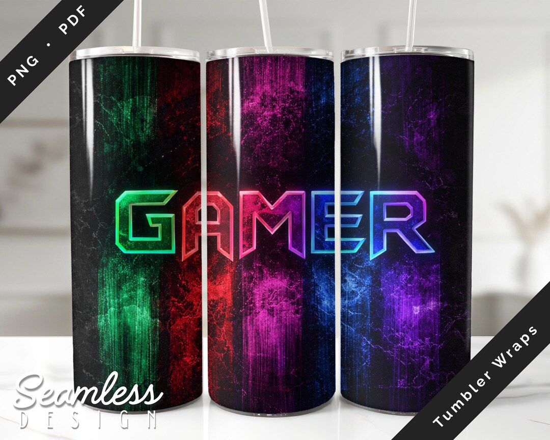 Gamer Text Tumbler Wrap PNG PDF, Neon Gaming 20oz Skinny Sublimation ...