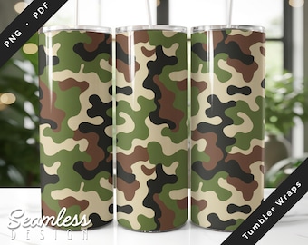 Camouflage Tumbler Wrap • Army Camo Skinny Tumbler PNG • Military Print Tumbler Design • Sublimation Wrap PNG • Digital Download