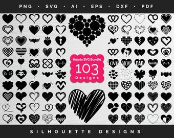103 Herzen SVG Bundle, Doodle Herzen, handgezeichnete Herzen, Liebe Herz Clipart, Skizze Herzen, offenes Herz Silhouette Schnittdatei, digitaler Download