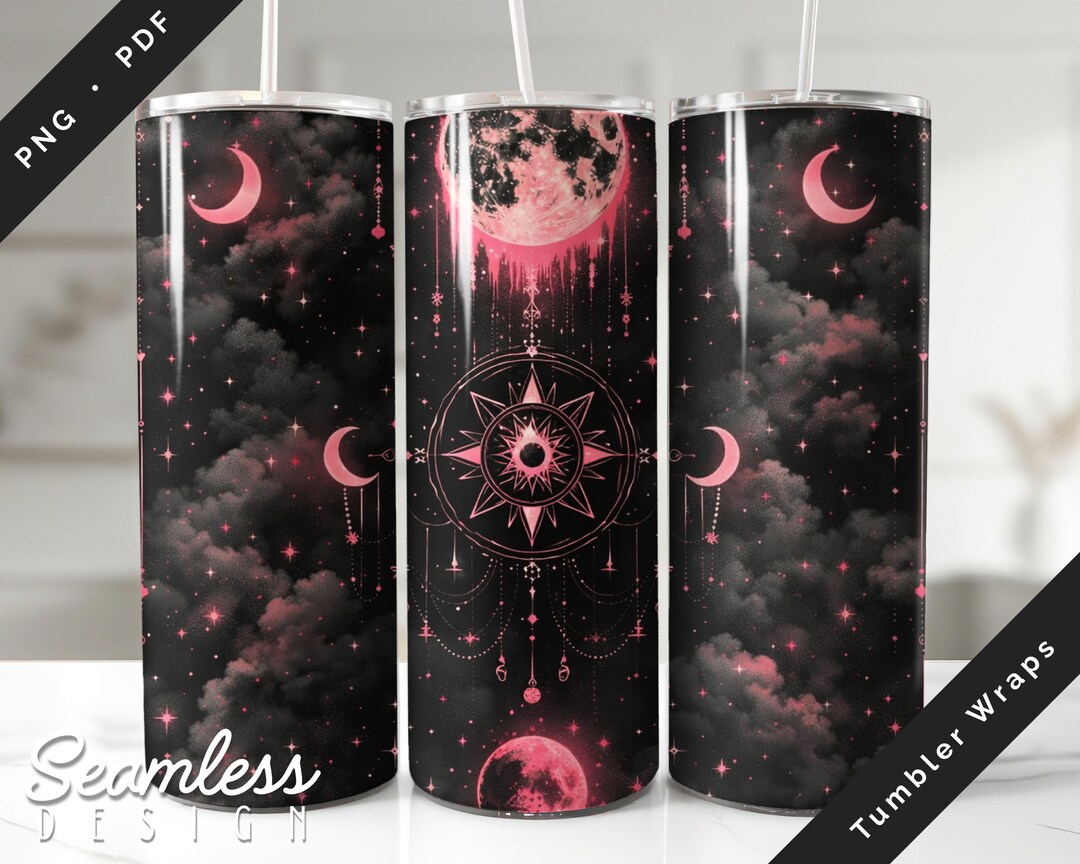 Pink Celestial Moon Tumbler Wrap PNG PDF, Seamless 20oz Skinny ...