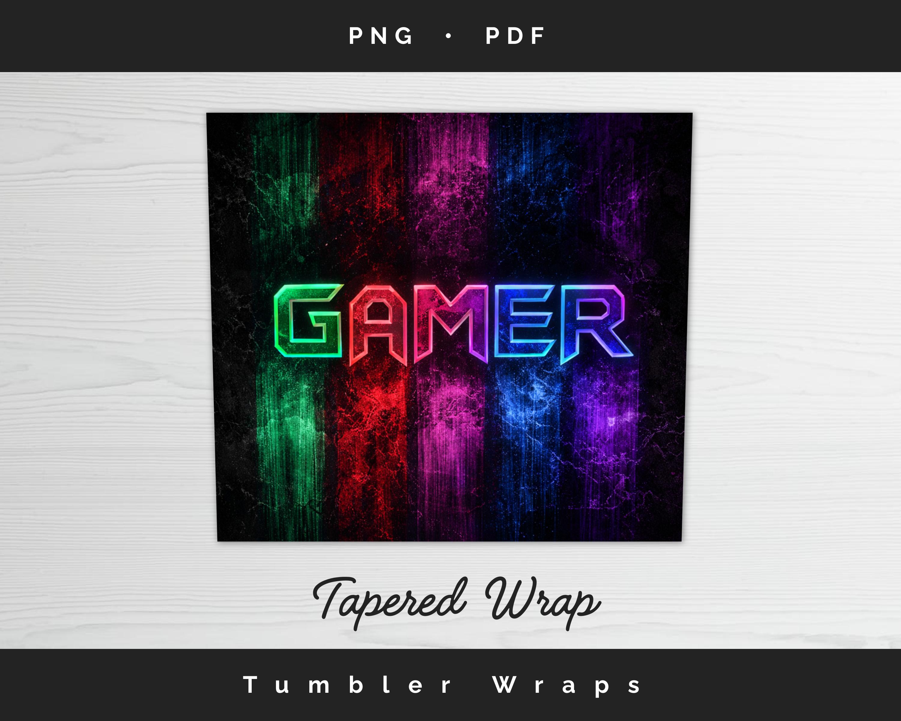 Gamer Text Tumbler Wrap PNG PDF, Neon Gaming 20oz Skinny Sublimation ...