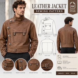 Leather Jacket Sewing Pattern PDF, Men's Asymmetrical Utility Jacket Pattern, A0 Digital Download, Size Medium, DIY Outerwear