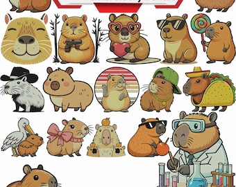 Diseño de bordado de capibara, diseños divertidos de bordado de capibara, archivos de bordado de capibara adorables, bordado de mascotas, diseños de bordado a máquina
