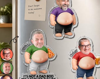Aangepaste foto Poke Dad Bod Belly, gepersonaliseerde squishy acryl koelkastmagneet, grappig gezicht cadeau voor papa bod, Vaderdagcadeau voor man
