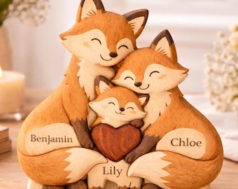 Rompecabezas personalizado de la familia Fox, rompecabezas con nombre personalizado, recuerdo familiar, regalo para el primer Día de la Madre, rompecabezas para mamá y bebé.