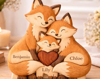 Personalized Fox Family Puzzle, Custom Name Puzzle, Family Keepsake, First Mother's Day Gift, Mom and Baby Puzzle