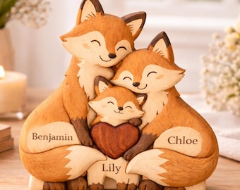 Rompecabezas personalizado de la familia Fox, rompecabezas con nombre personalizado, recuerdo familiar, regalo para el primer Día de la Madre, rompecabezas para mamá y bebé.