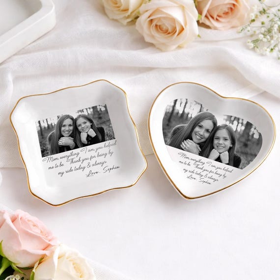 Personalized Photo Ring Dish, Ring Holder for Mom, Mother’s Day Gift, Ceramic Trinket Tray, Mama Birthday Gifts Jewelry Dish