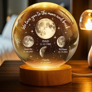 Personalized Moon Phase Crystal Ball Light for Dad, The Day You Became My Daddy Gift, Custom Night Sky Star Map Lamp, Father Day Keepsake
