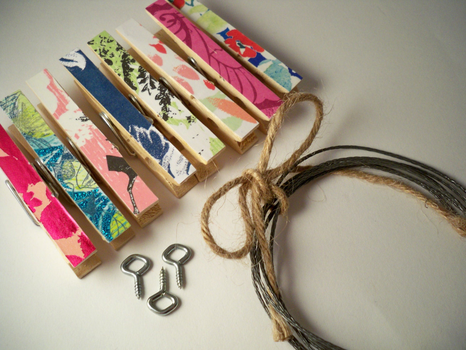 Kids Art Display. Clothesline Kit. 8 Bright Clothespins. Etsy