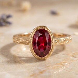 2CT Ruby Engagement Ring 14K Solid Gold July Birthstone Ring, Ruby Promise Ring for Women, Anniversary Birthday Gift for Love Girlfriend
