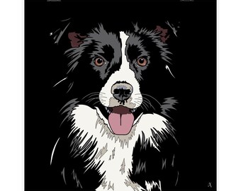 Impresión de 25 x 25 cm, retrato de border collie, regalo para dueño de perro pastor, impresión de mascota, decoración de pared, póster de animales, regalo para amantes de las mascotas