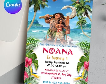 Moana Geburtstagseinladungsvorlage - Bearbeitbare Canva Kids Party Invite (5x7 Digital Download)