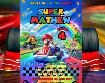 Mario Kart Geburtstagseinladungsvorlage - Bearbeitbare Canva Party einladen (5x7 Printable Digital Download)