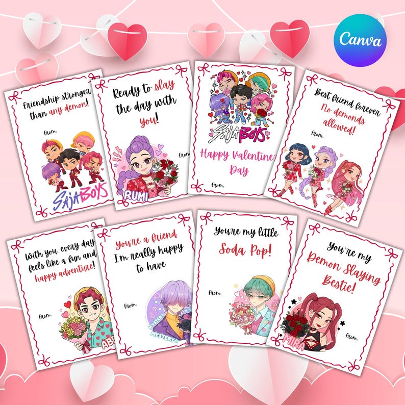 KPOP Demon Hunters Valentine's Day Cards, HUNTRIX Vday Cards for