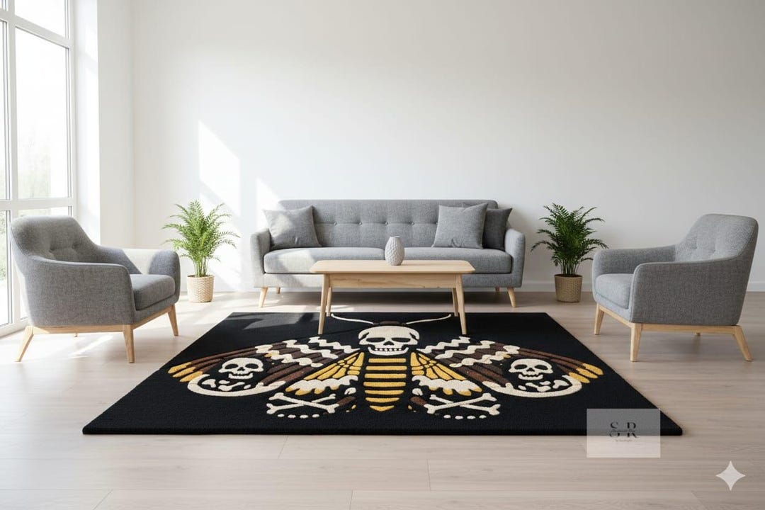 Death Moth Rug | Gothic Home Decor | Skull Area Carpet | Hand Tufted ...